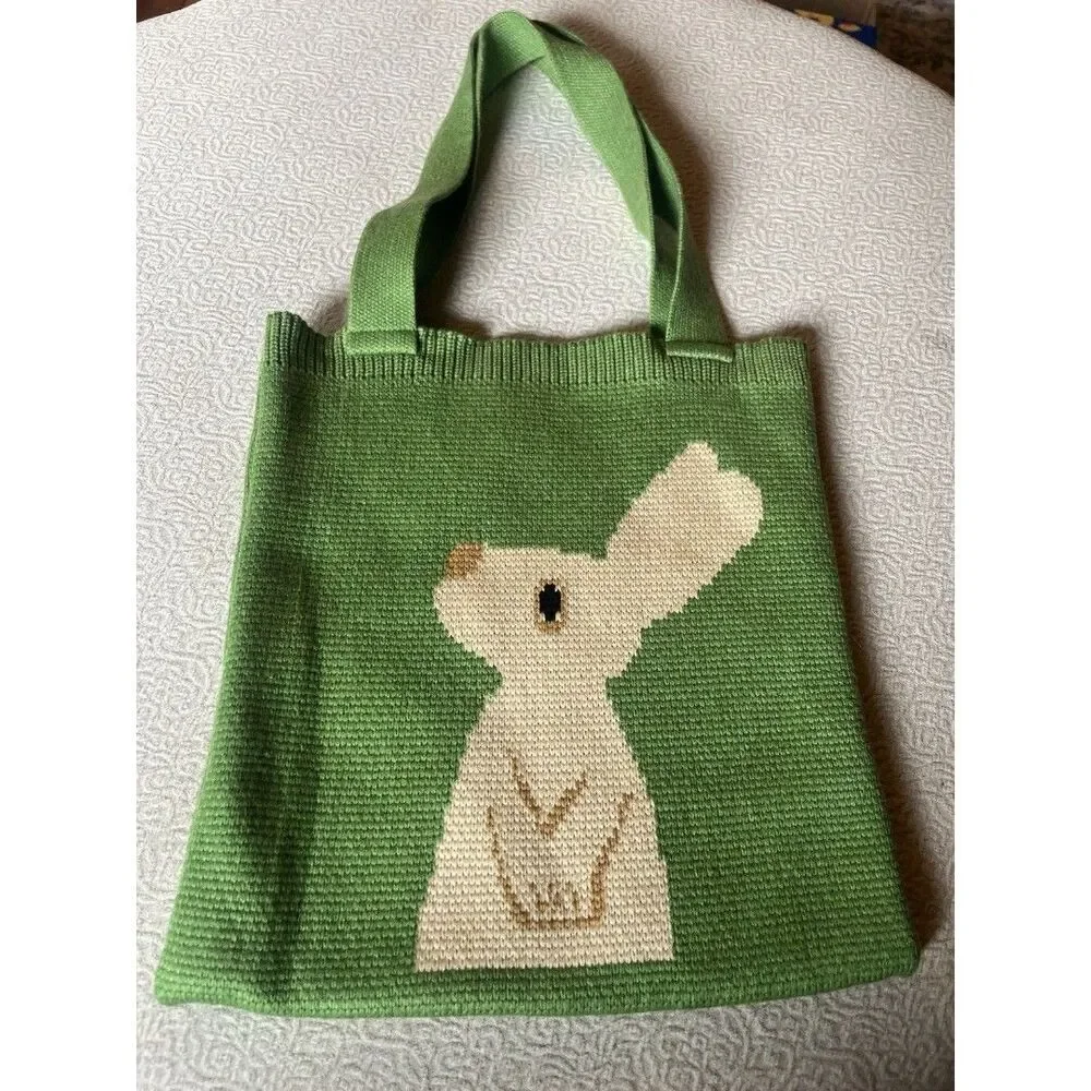 Bunny Rabbit tote bag knitted shoulder bag shopping bag purse Design both sides